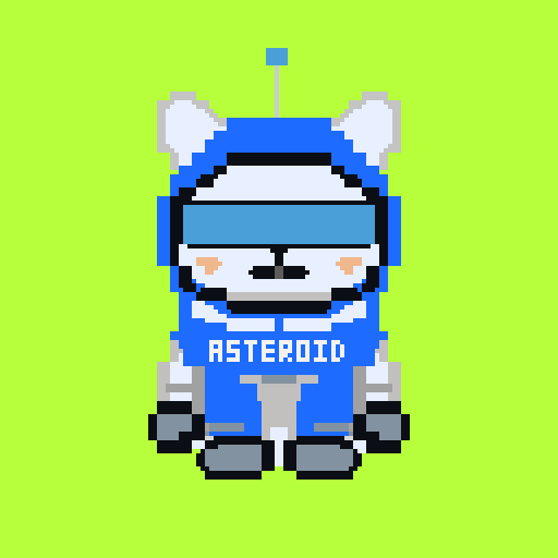 Asteroid NFT in an electric blue space suit with cyber visor